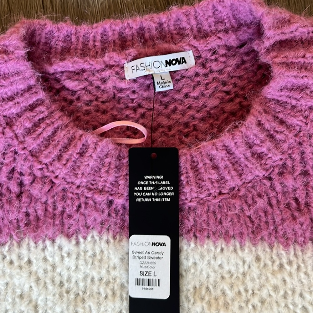 Fashion Nova Colorblock Sweater NWT White Pink Blue Brown Size Large - Picture 2 of 4